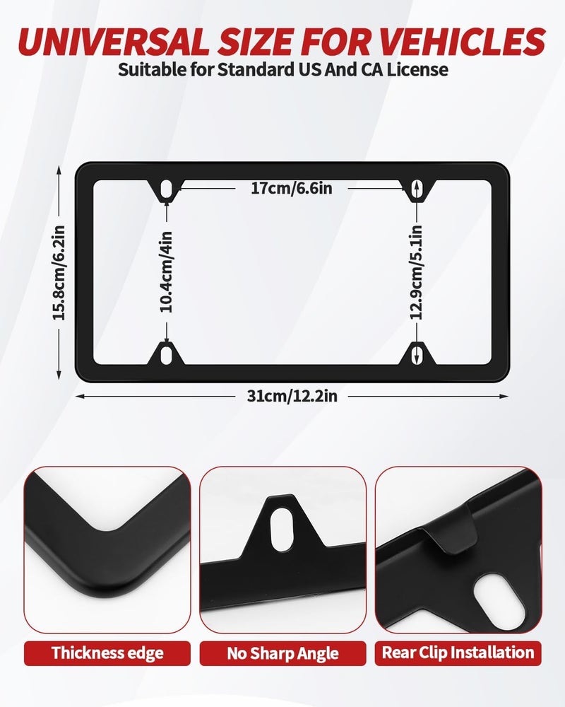 Abvsdu Chrome License Plate Frame Made of Zinc Alloy Metal, Universal Car Accessories,1 Pack License Plate Holder Never Rust and Unbreakable with Metal Screws& Chrome Caps and Screwdriver (2 PCS Black) - Image 2